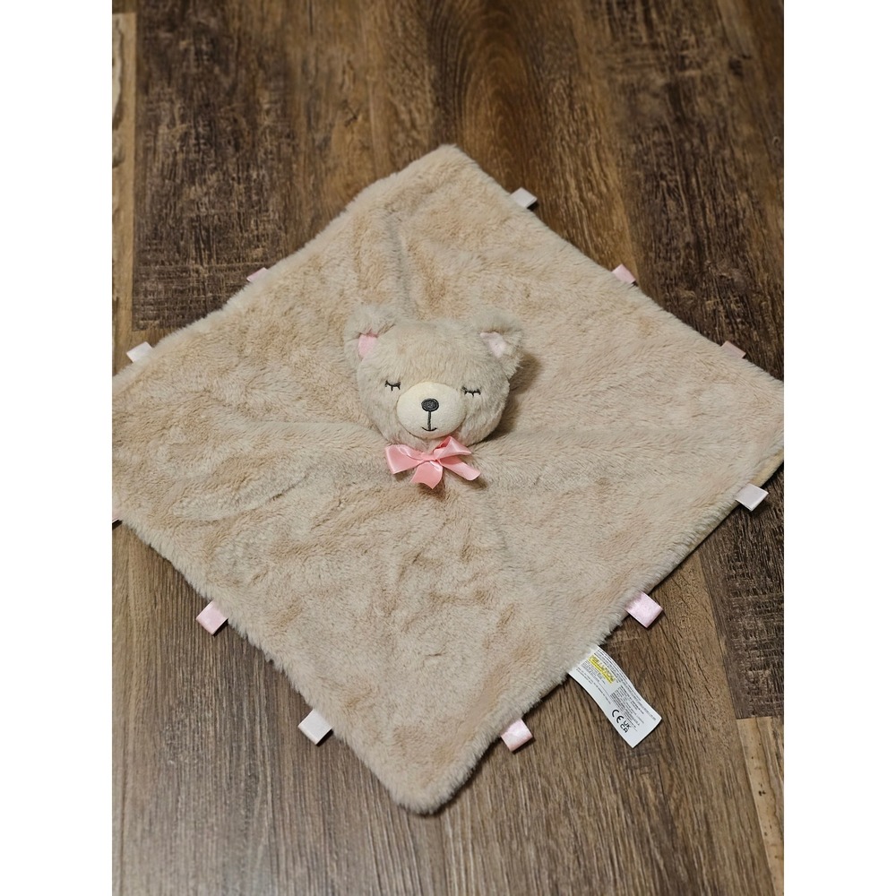 Kellytoy Baby Bear Security Blanket Plush Lovey Tan Faux Fur Pink Satin Tags
